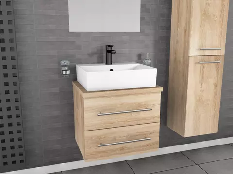Flex Badmöbel 60, Eiche Gold, Keramik Waschbecken,...