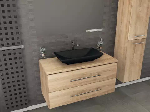 Flex Badmöbel 100, Eiche Gold, Keramik Waschbecken,...