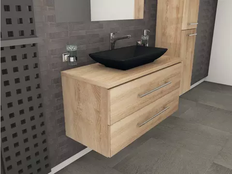 Flex Badmöbel 100, Eiche Gold, Keramik Waschbecken,...