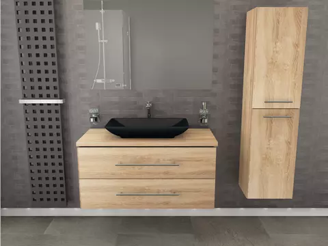 Flex Badmöbel 100, Eiche Gold, Keramik Waschbecken,...