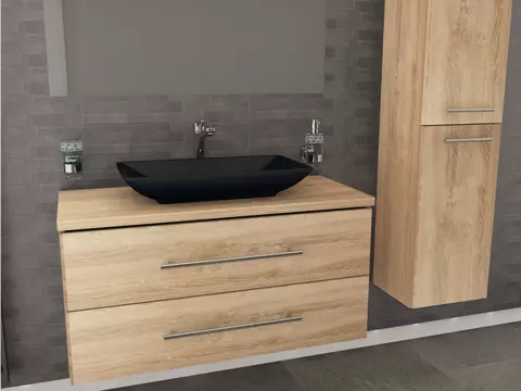 Flex Badmöbel 100, Eiche Gold, Keramik Waschbecken,...