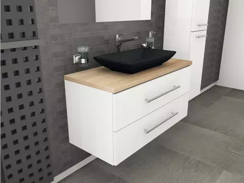 Flex Badmöbel 100, Weiß Hochglanz Lackiert,...