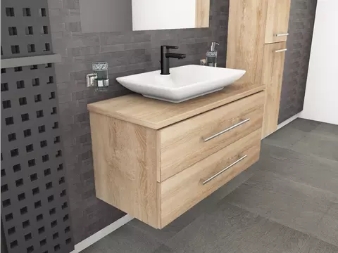 Flex Badmöbel 100, Eiche Gold, Keramik Waschbecken,...