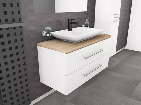 Flex Badmöbel 100, Weiß Hochglanz Lackiert,...