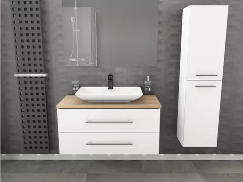 Flex Badmöbel 100, Weiß Hochglanz Lackiert,...