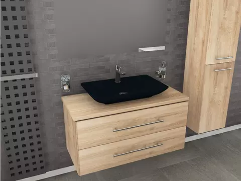 Flex Badmöbel 100, Eiche Gold, Keramik Waschbecken,...