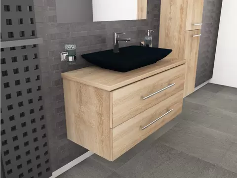 Flex Badmöbel 100, Eiche Gold, Keramik Waschbecken,...