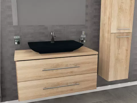 Flex Badmöbel 100, Eiche Gold, Keramik Waschbecken,...