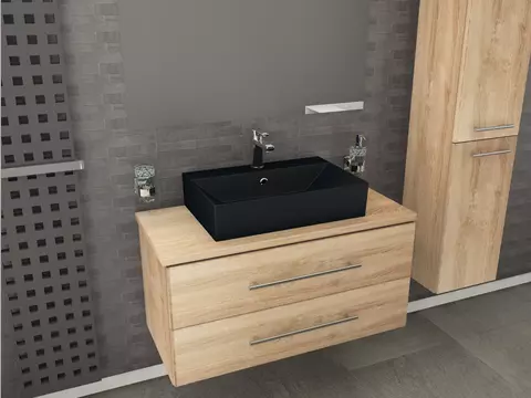 Flex Badmöbel 100, Eiche Gold, Keramik Waschbecken,...