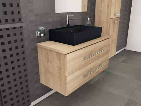 Flex Badmöbel 100, Eiche Gold, Keramik Waschbecken,...