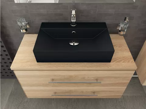 Flex Badmöbel 100, Eiche Gold, Keramik Waschbecken,...