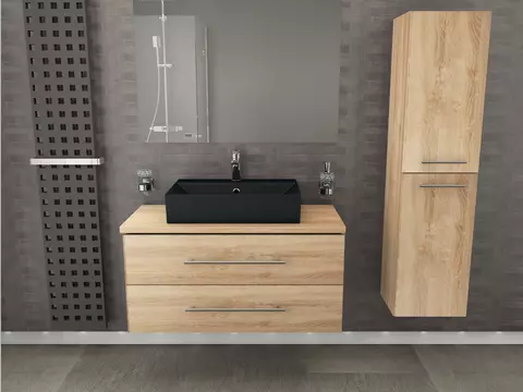 Flex Badmöbel 100, Eiche Gold, Keramik Waschbecken,...