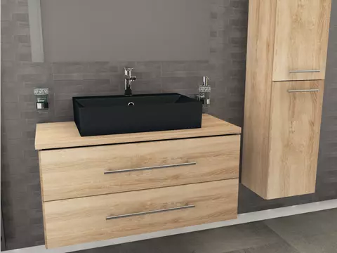 Flex Badmöbel 100, Eiche Gold, Keramik Waschbecken,...