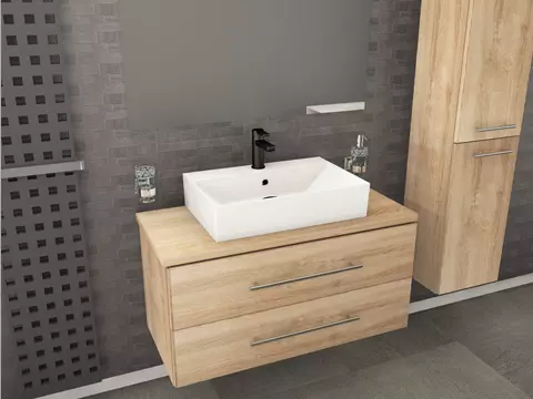 Flex Badmöbel 100, Eiche Gold, Keramik Waschbecken,...
