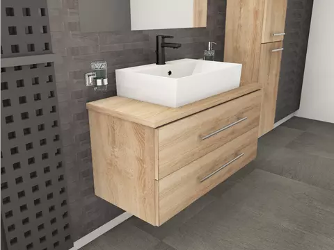 Flex Badmöbel 100, Eiche Gold, Keramik Waschbecken,...