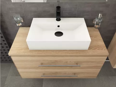 Flex Badmöbel 100, Eiche Gold, Keramik Waschbecken,...