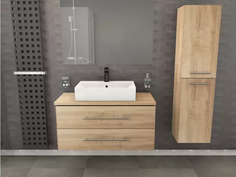 Flex Badmöbel 100, Eiche Gold, Keramik Waschbecken,...