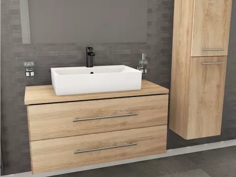 Flex Badmöbel 100, Eiche Gold, Keramik Waschbecken,...