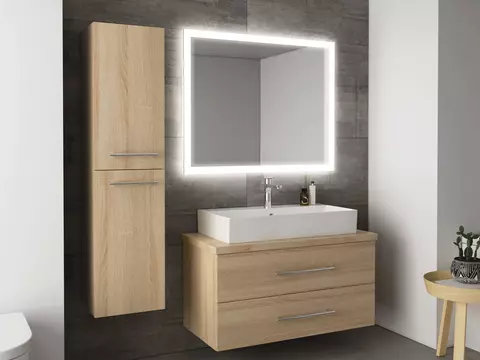 Flex Badmöbel 100, Eiche Gold, Keramik Waschbecken,...