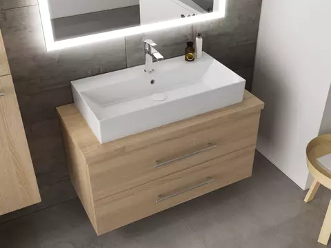 Flex Badmöbel 100, Eiche Gold, Keramik Waschbecken,...