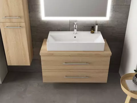 Flex Badmöbel 100, Eiche Gold, Keramik Waschbecken,...
