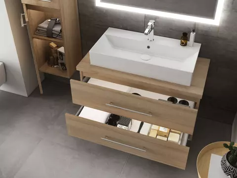 Flex Badmöbel 100, Eiche Gold, Keramik Waschbecken,...
