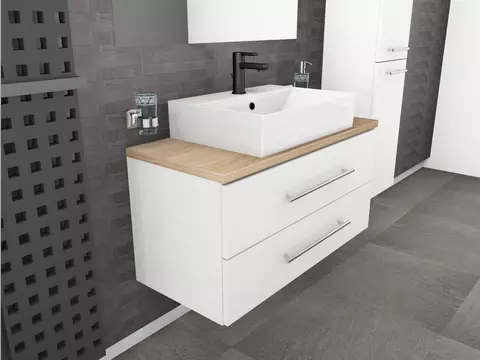 Flex Badmöbel 100, Weiß Hochglanz Lackiert,...