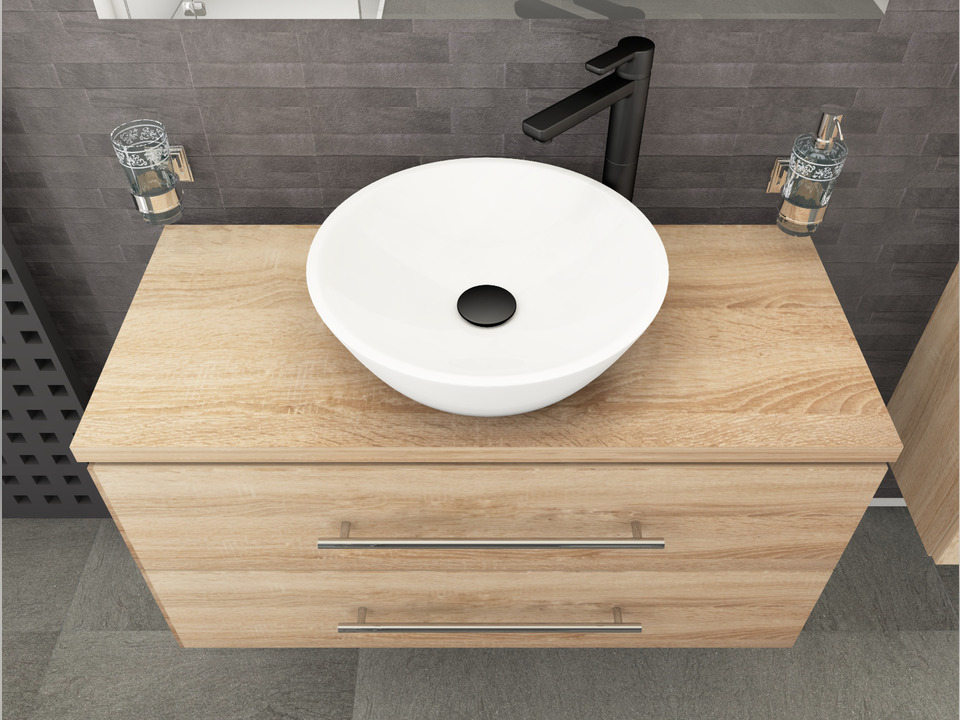 Flex Badm&ouml;bel 100, Eiche Gold, Keramik Waschbecken, Tr&auml;gerplatte