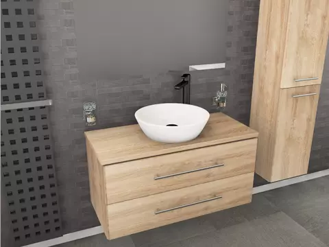Flex Badmöbel 100, Eiche Gold, Keramik Waschbecken,...