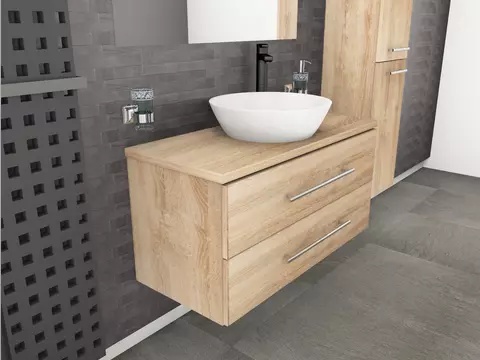 Flex Badmöbel 100, Eiche Gold, Keramik Waschbecken,...