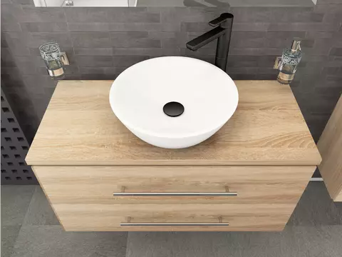 Flex Badmöbel 100, Eiche Gold, Keramik Waschbecken,...