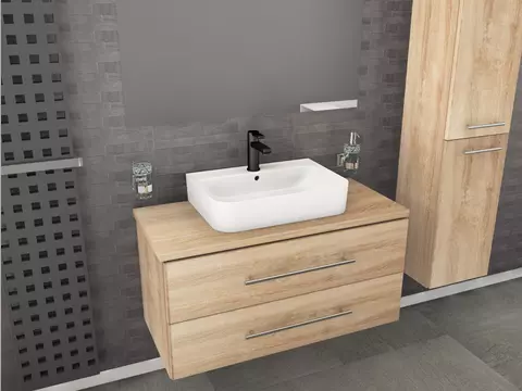Flex Badmöbel 100, Eiche Gold, Keramik Waschbecken,...