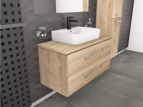 Flex Badmöbel 100, Eiche Gold, Keramik Waschbecken,...