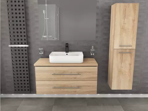 Flex Badmöbel 100, Eiche Gold, Keramik Waschbecken,...
