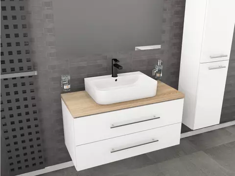 Flex Badmöbel 100, Weiß Hochglanz Lackiert,...