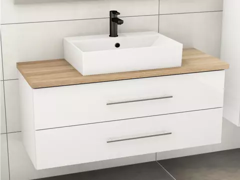Flex Badmöbel 120, Weiß Hochglanz Lackiert,...