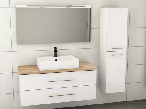 Flex Badmöbel 120, Weiß Hochglanz Lackiert,...
