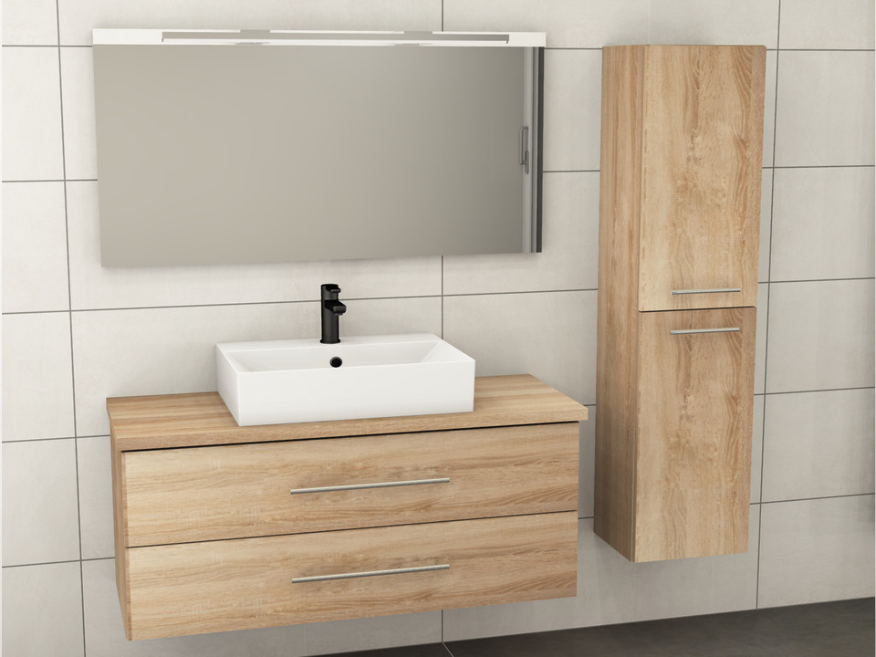 Flex Badm&ouml;bel 120, Eiche Gold, Keramik Waschbecken, Tr&auml;gerplatte
