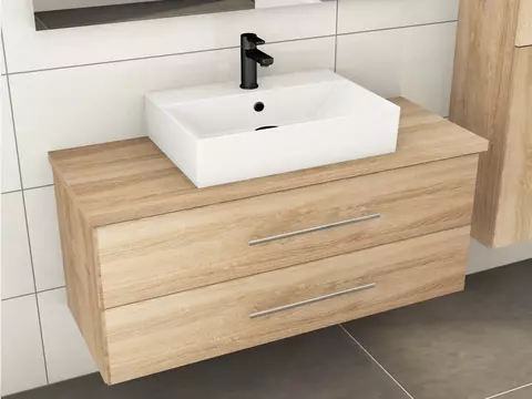 Flex Badmöbel 120, Eiche Gold, Keramik Waschbecken,...