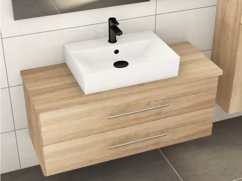 Flex Badmöbel 120, Eiche Gold, Keramik Waschbecken,...