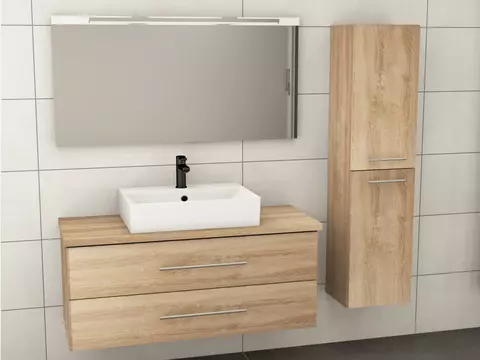 Flex Badmöbel 120, Eiche Gold, Keramik Waschbecken,...