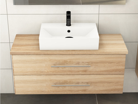Flex Badmöbel 120, Eiche Gold, Keramik Waschbecken,...