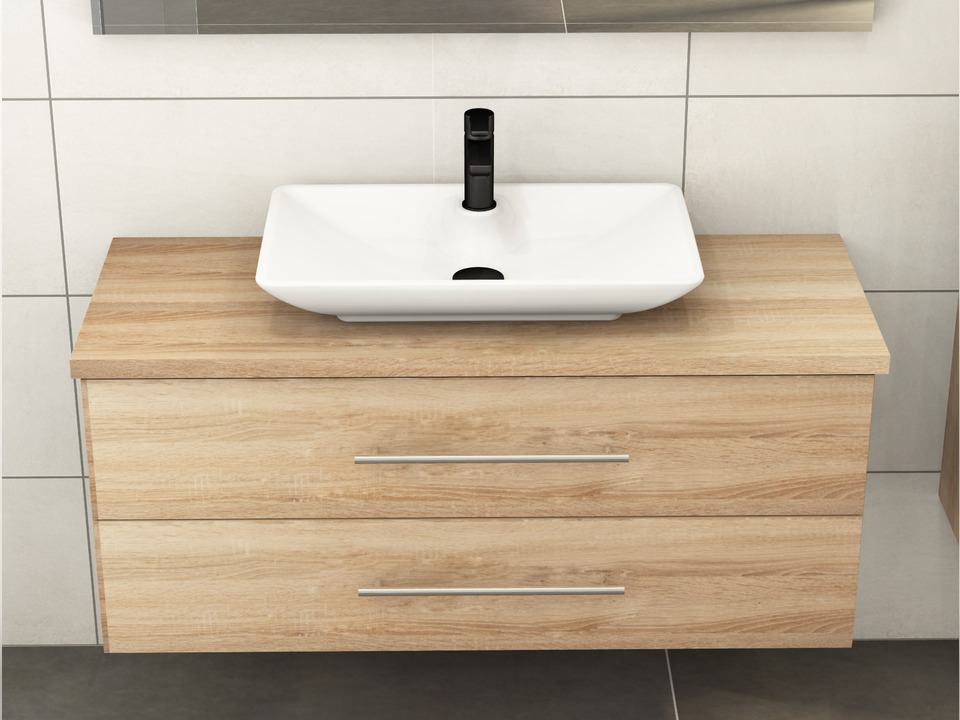 Flex Badm&ouml;bel 120, Eiche Gold, Keramik Waschbecken, Tr&auml;gerplatte