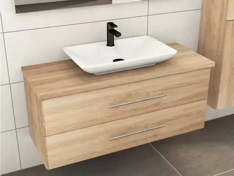 Flex Badmöbel 120, Eiche Gold, Keramik Waschbecken,...