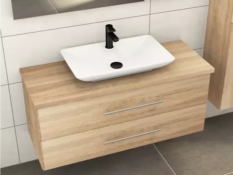 Flex Badmöbel 120, Eiche Gold, Keramik Waschbecken,...