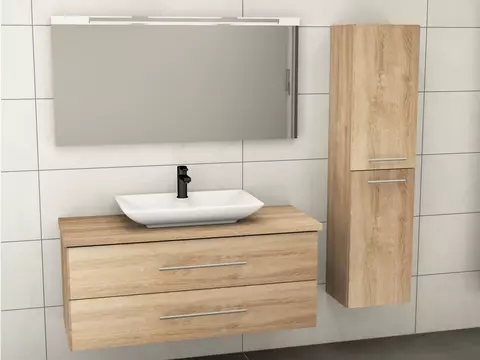 Flex Badmöbel 120, Eiche Gold, Keramik Waschbecken,...