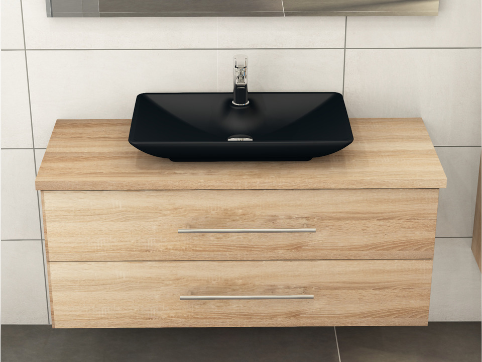 Flex Badm&ouml;bel 120, Eiche Gold, Keramik Waschbecken, Tr&auml;gerplatte
