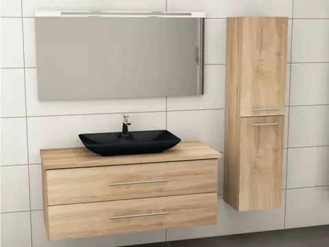 Flex Badmöbel 120, Eiche Gold, Keramik Waschbecken,...