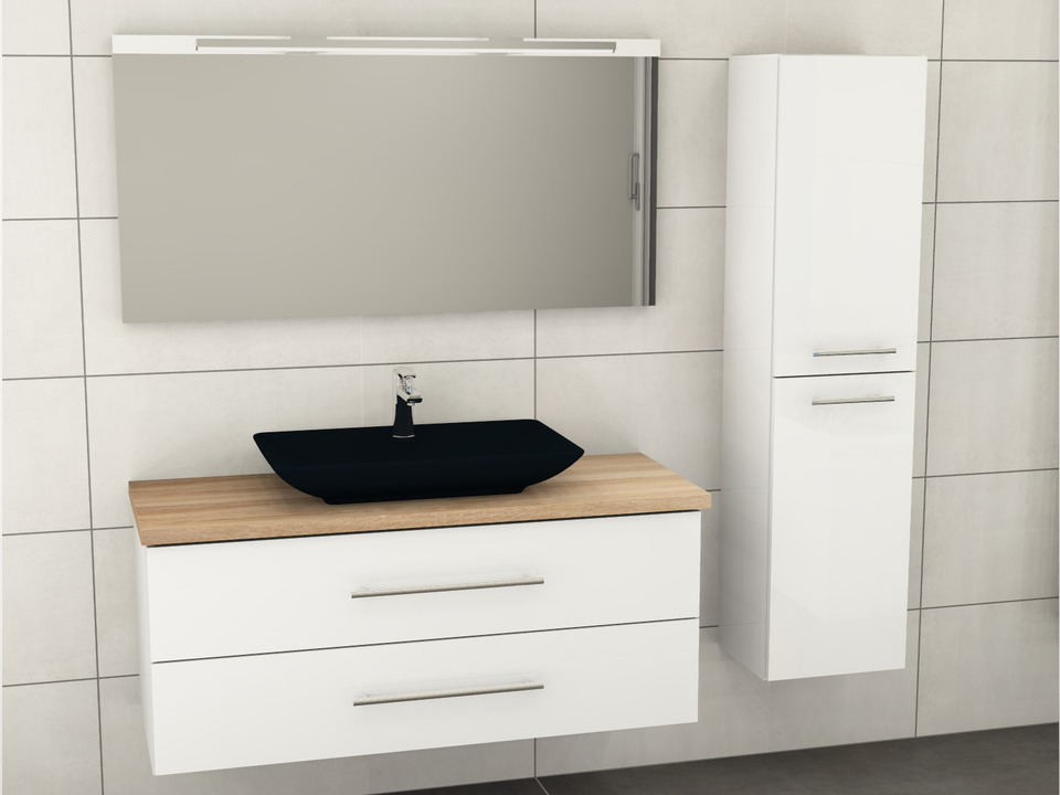 Flex Badm&ouml;bel 120, Wei&szlig; Hochglanz Lackiert, Keramik Waschbecken, Tr&auml;gerplatte