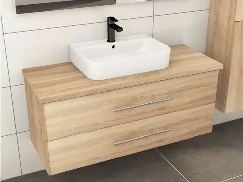 Flex Badmöbel 120, Eiche Gold, Keramik Waschbecken,...